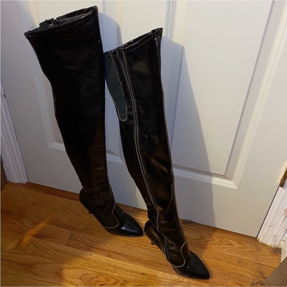 Vintage thigh high patent leather boots